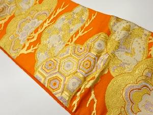 松に亀甲・花・蝶模様織出し袋帯